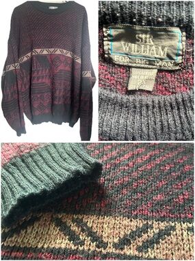 Sir William Men's Crewneck Sweater in Black and Burgundy